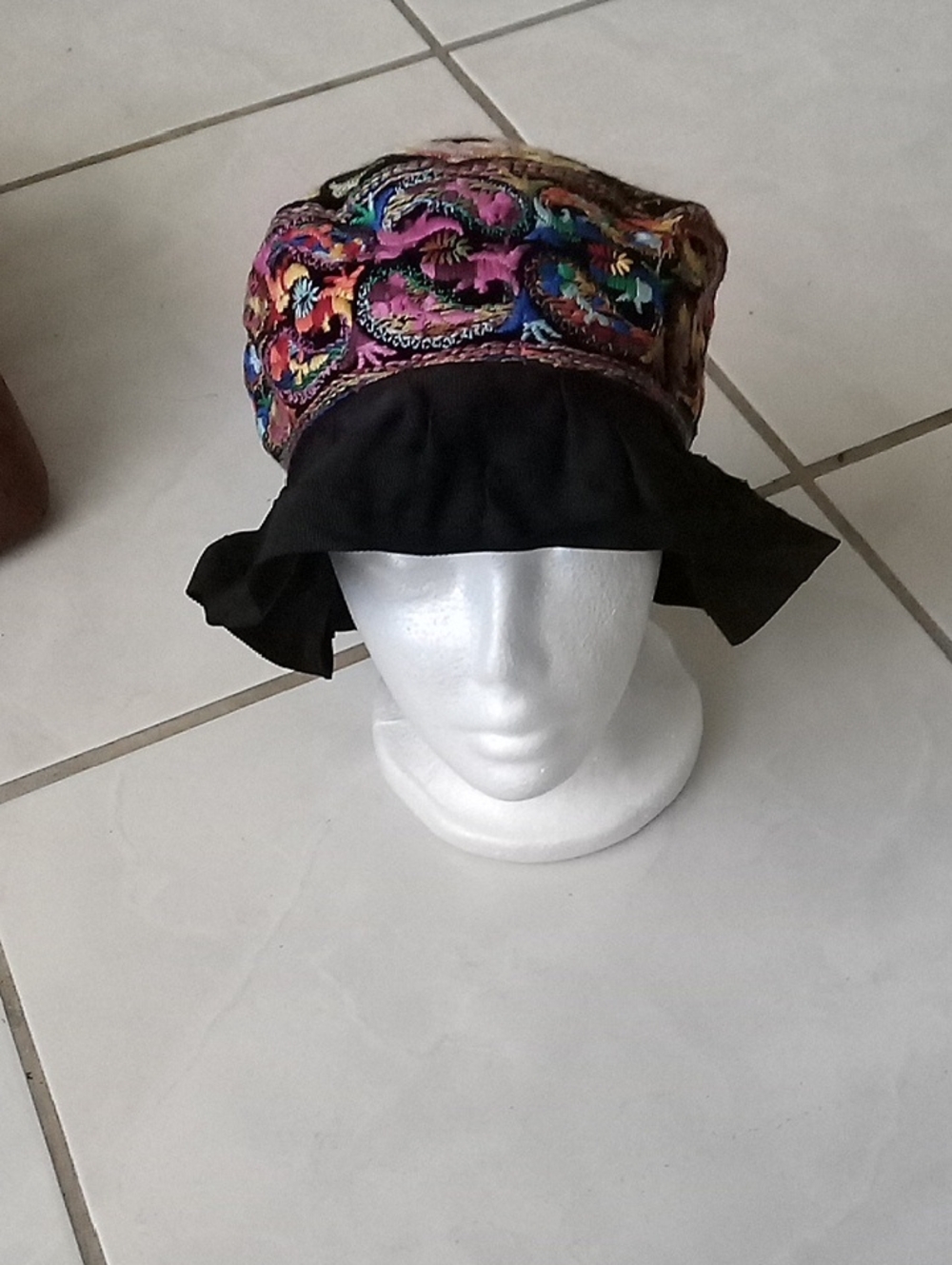 Embroidered Multi-Color Crown Black Brim Bucket Hat
